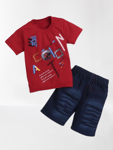     			DKGF Fashion - Red Cotton Boys T-Shirt & Shorts ( Pack of 1 )