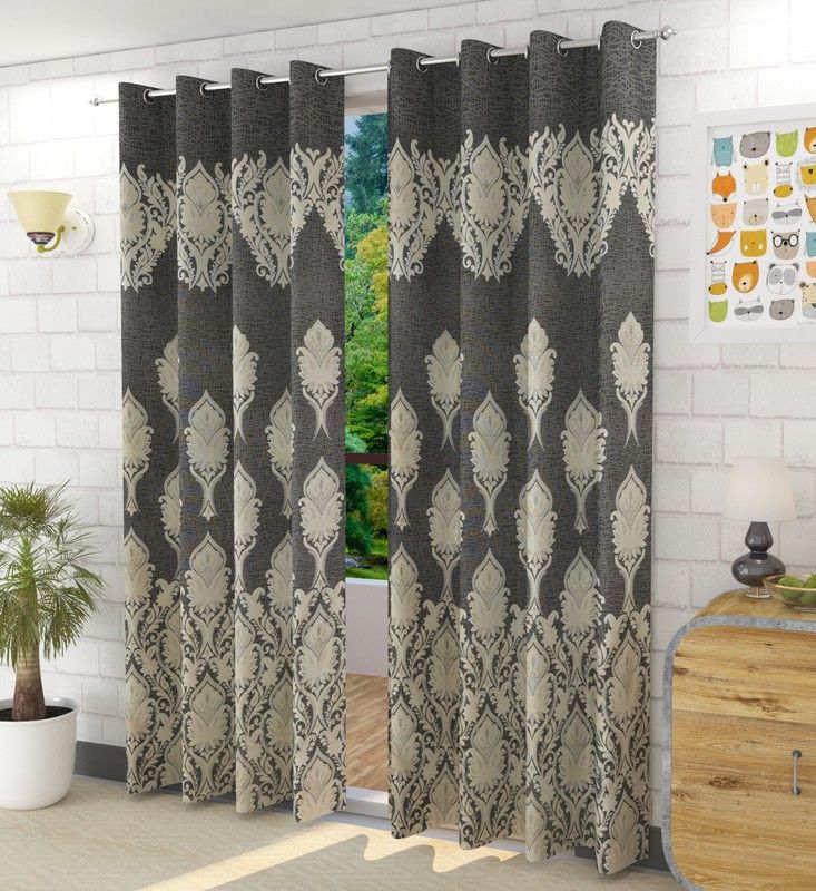     			FURNISHING HUT Ethnic Blackout Eyelet Curtain 5 ft ( Pack of 2 ) - Light Grey