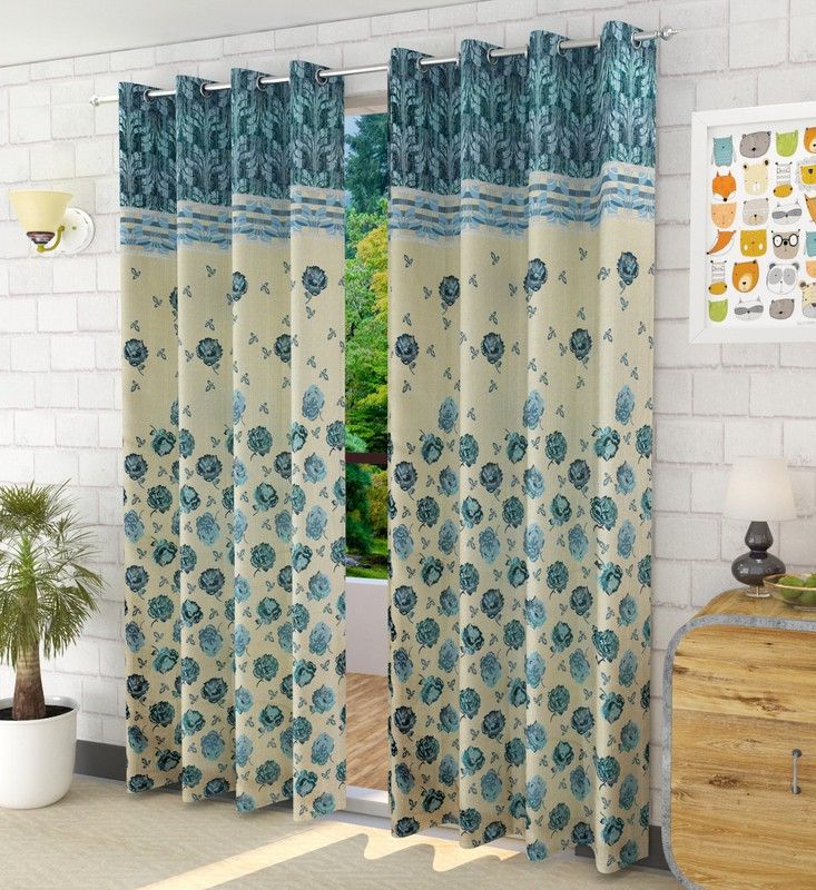     			FURNISHING HUT Floral Blackout Eyelet Curtain 5 ft ( Pack of 2 ) - Turquoise