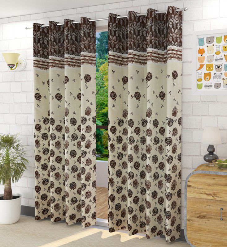     			FURNISHING HUT Floral Blackout Eyelet Curtain 5 ft ( Pack of 2 ) - Brown
