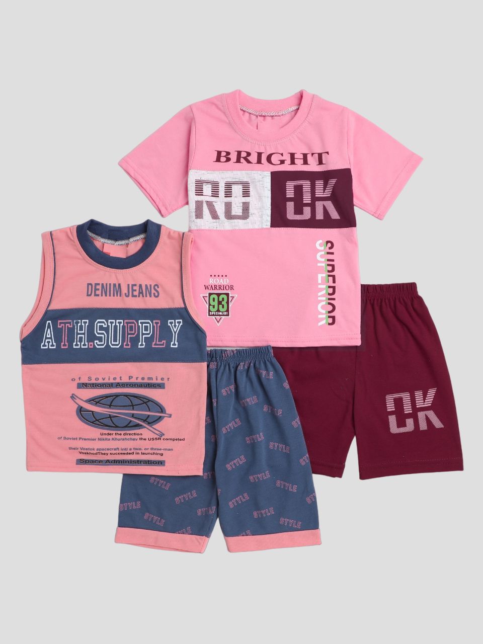     			Fourfolds - Pink Cotton Boys T-Shirt & Shorts ( Pack of 2 )