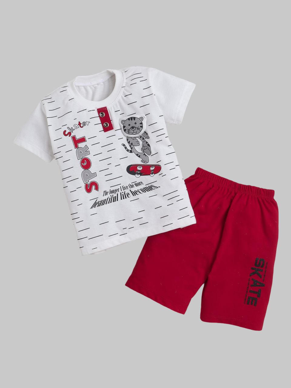     			Fourfolds - Red Cotton Blend Baby Boy T-Shirt & Shorts ( Pack of 1 )