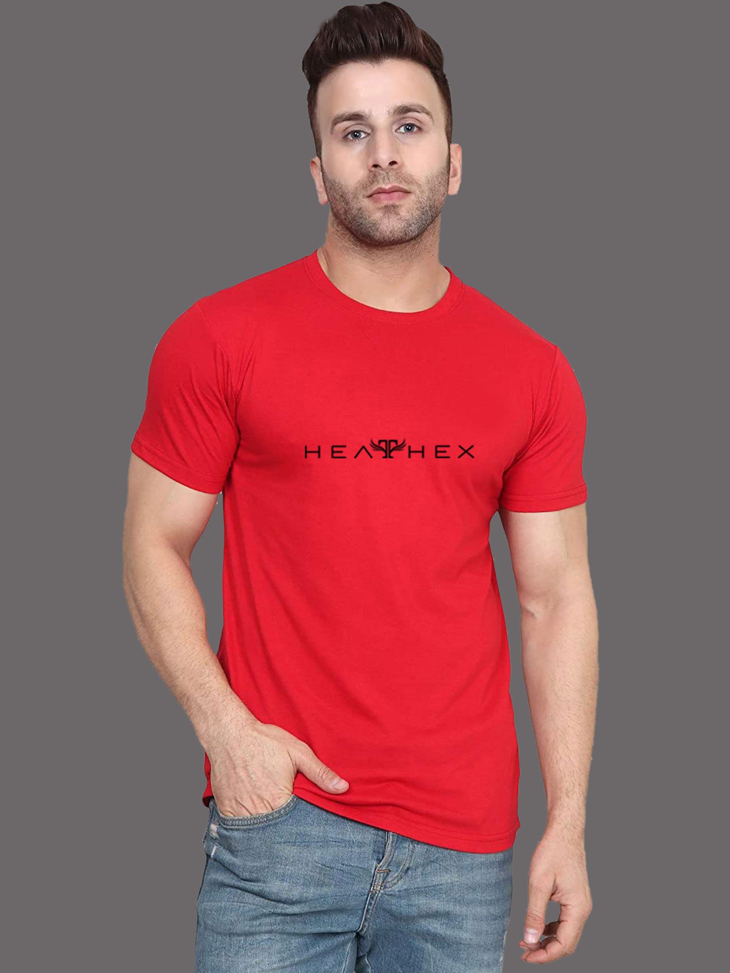     			Heathex - Red Cotton Blend Regular Fit Men's T-Shirt ( Pack of 1 )