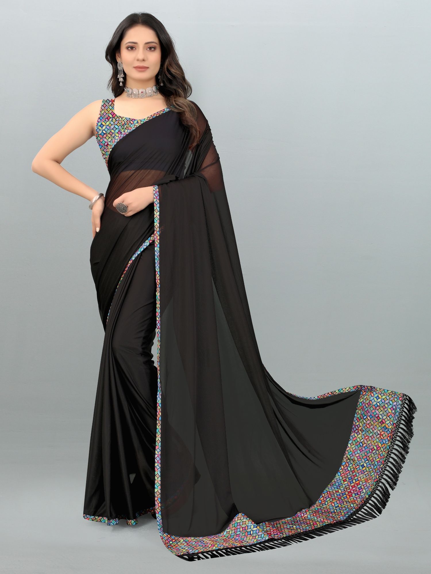     			JULEE - Black Lycra Saree With Blouse Piece ( Pack of 1 )
