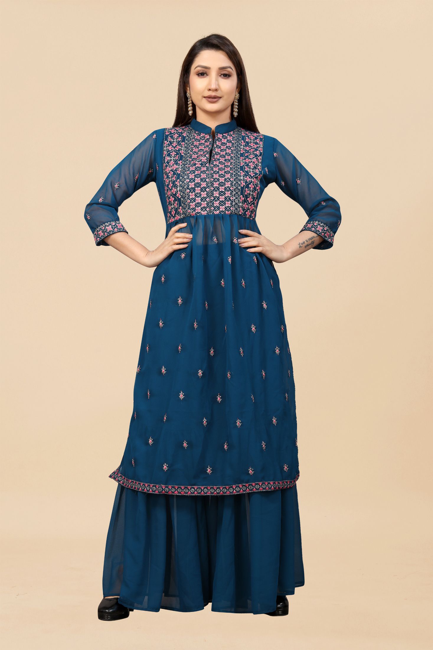    			JULEE - Blue A-line Georgette Women's Stitched Salwar Suit ( Pack of 1 )