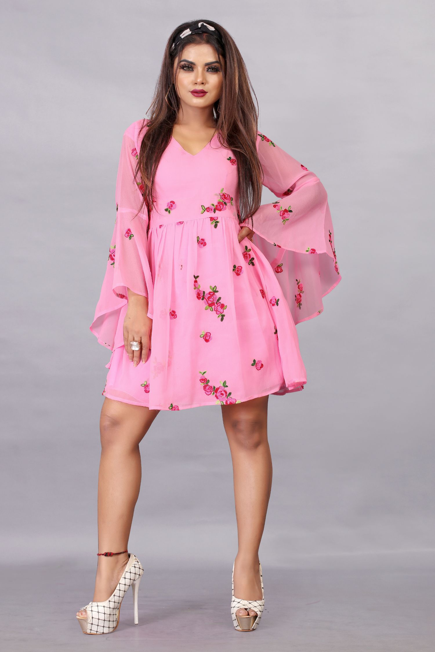     			JULEE - Pink Georgette Women's Fit & Flare Dress ( Pack of 1 )