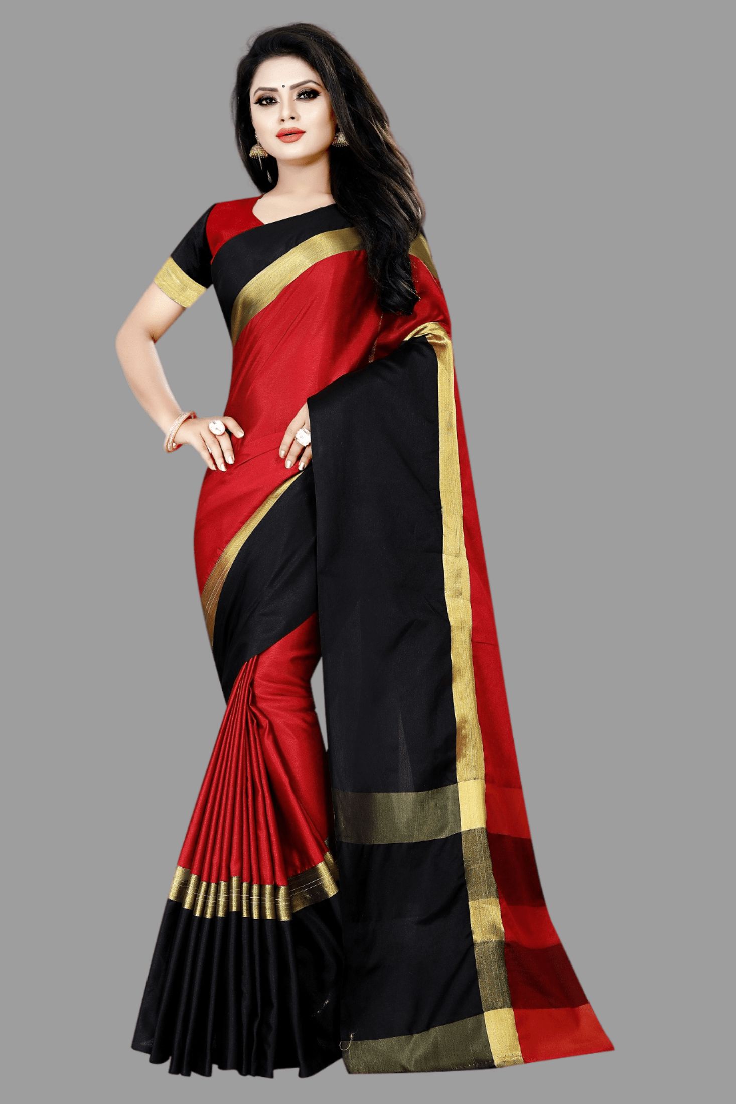     			JULEE - Red Cotton Saree With Blouse Piece ( Pack of 1 )