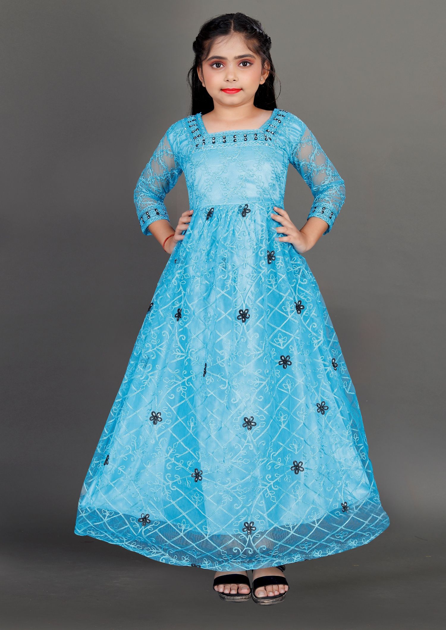     			JULEE - Sky Blue Net Girls Gown ( Pack of 1 )