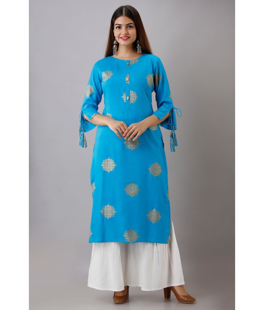     			MAUKA - Blue Straight Rayon Women's Stitched Salwar Suit ( Pack of 1 )