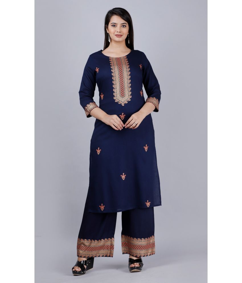     			MAUKA - Blue Straight Rayon Women's Stitched Salwar Suit ( Pack of 1 )