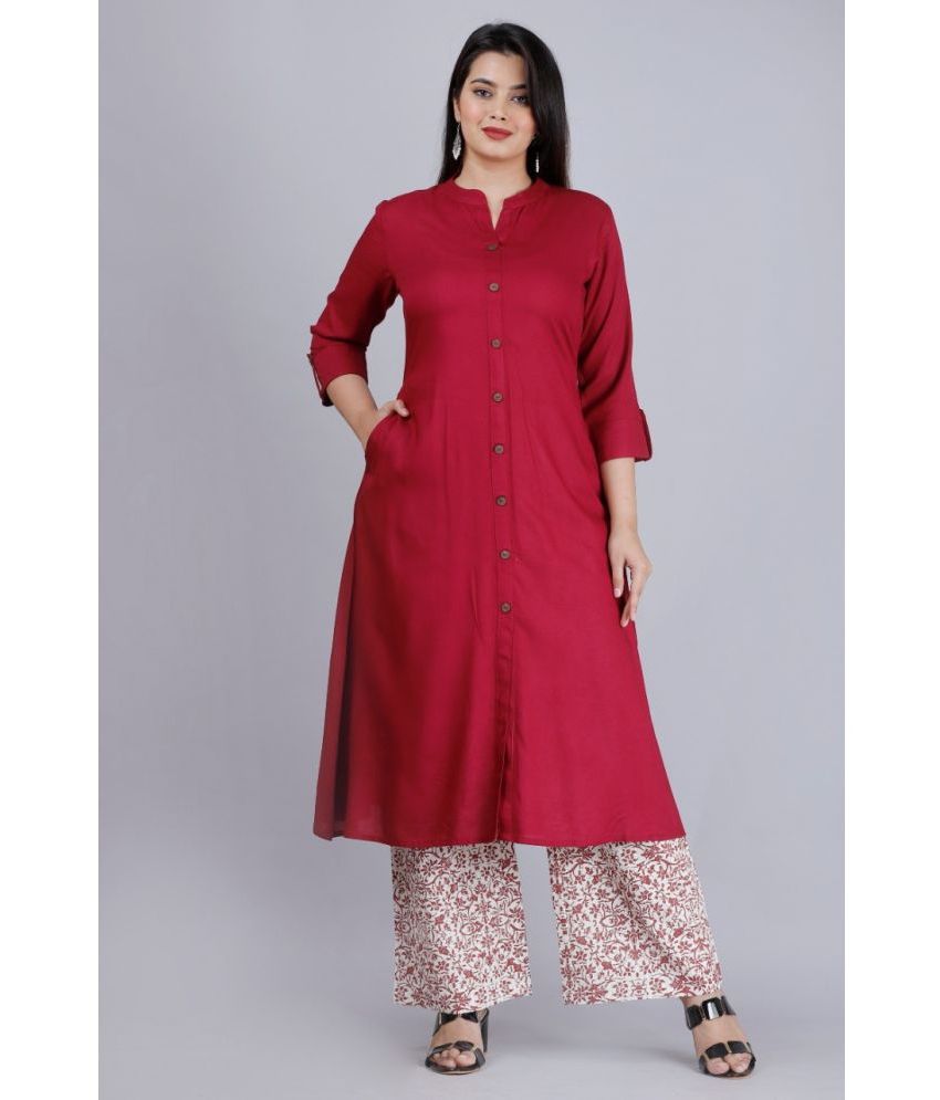     			MAUKA - Maroon A-line Rayon Women's Stitched Salwar Suit ( Pack of 1 )