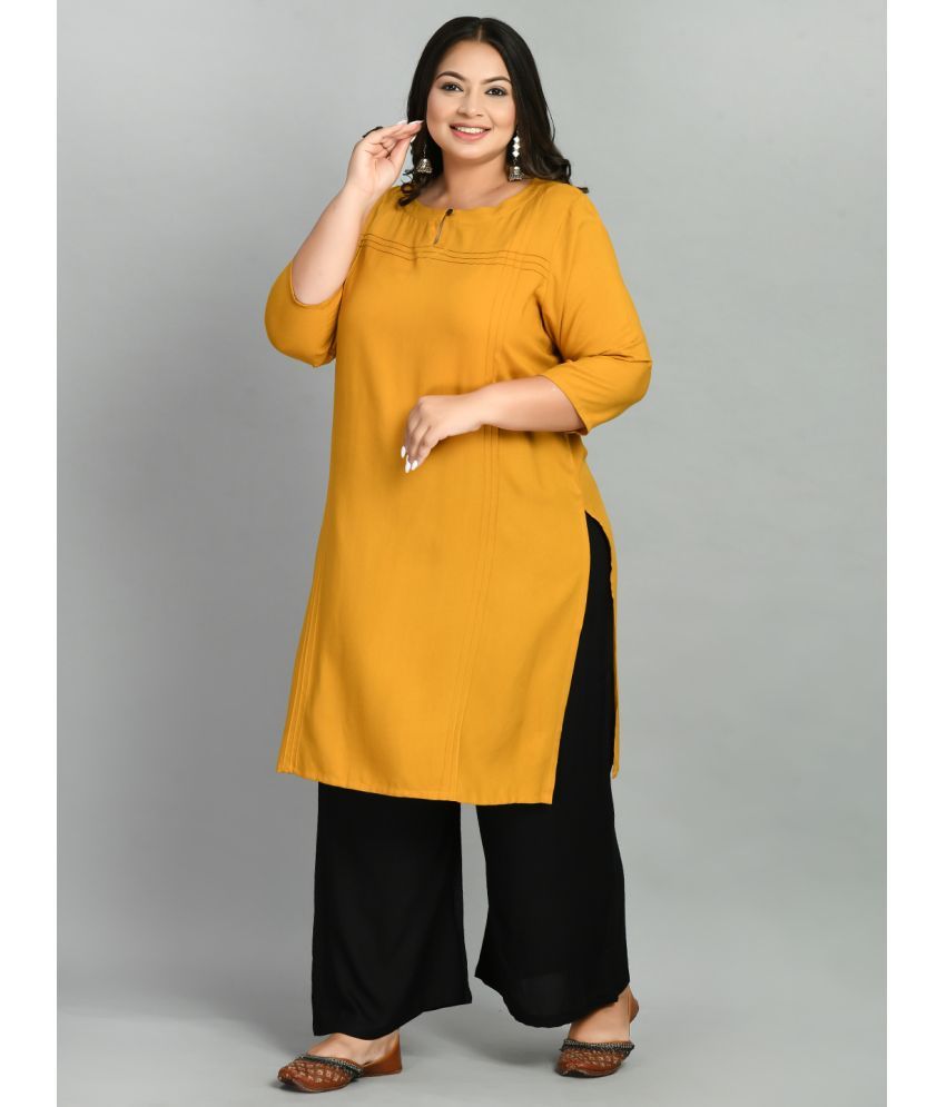     			PrettyPlus by Desinoor - Mustard Rayon Women's Straight Kurti ( Pack of 1 )