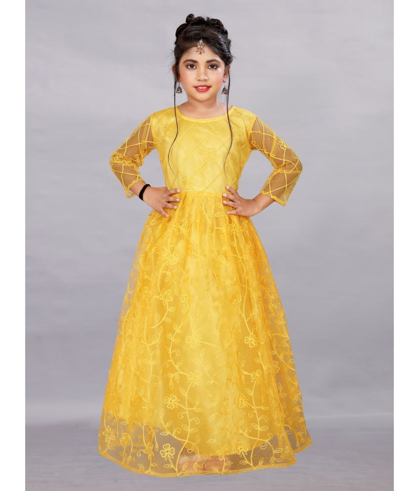     			Aika - Yellow Net Girls Gown ( Pack of 1 )