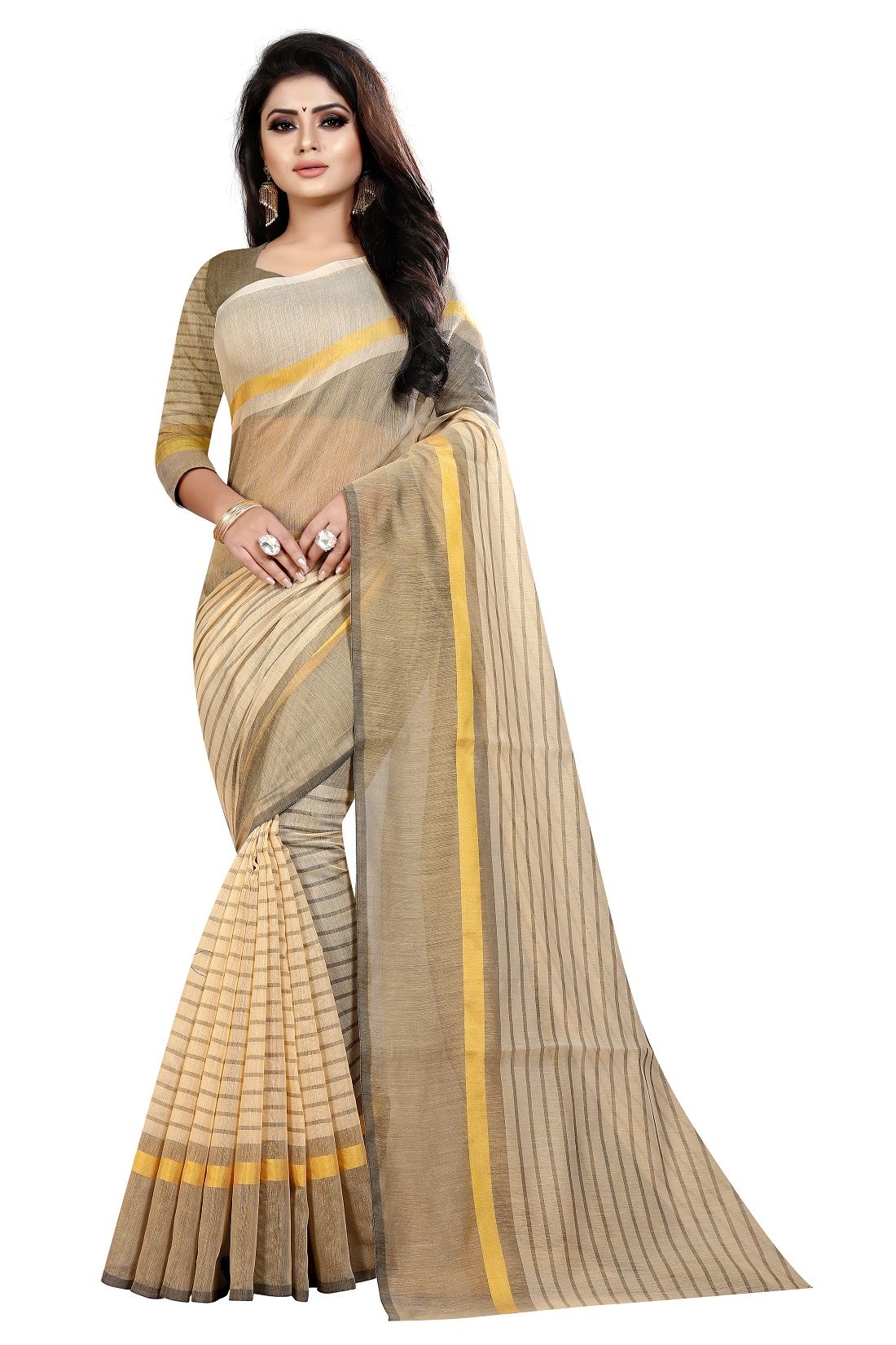     			Apnisha - Cream Cotton Saree With Blouse Piece ( Pack of 1 )