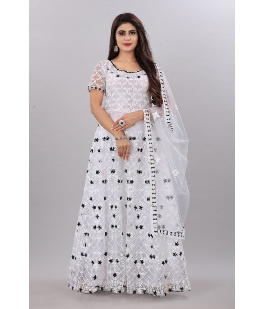     			Apnisha - White Flared Net Women's Semi Stitched Ethnic Gown ( Pack of 1 )