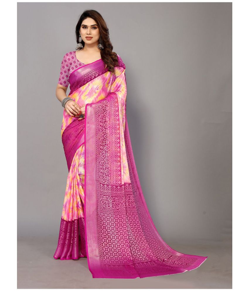     			FABMORA - Pink Brasso Saree With Blouse Piece ( Pack of 1 )