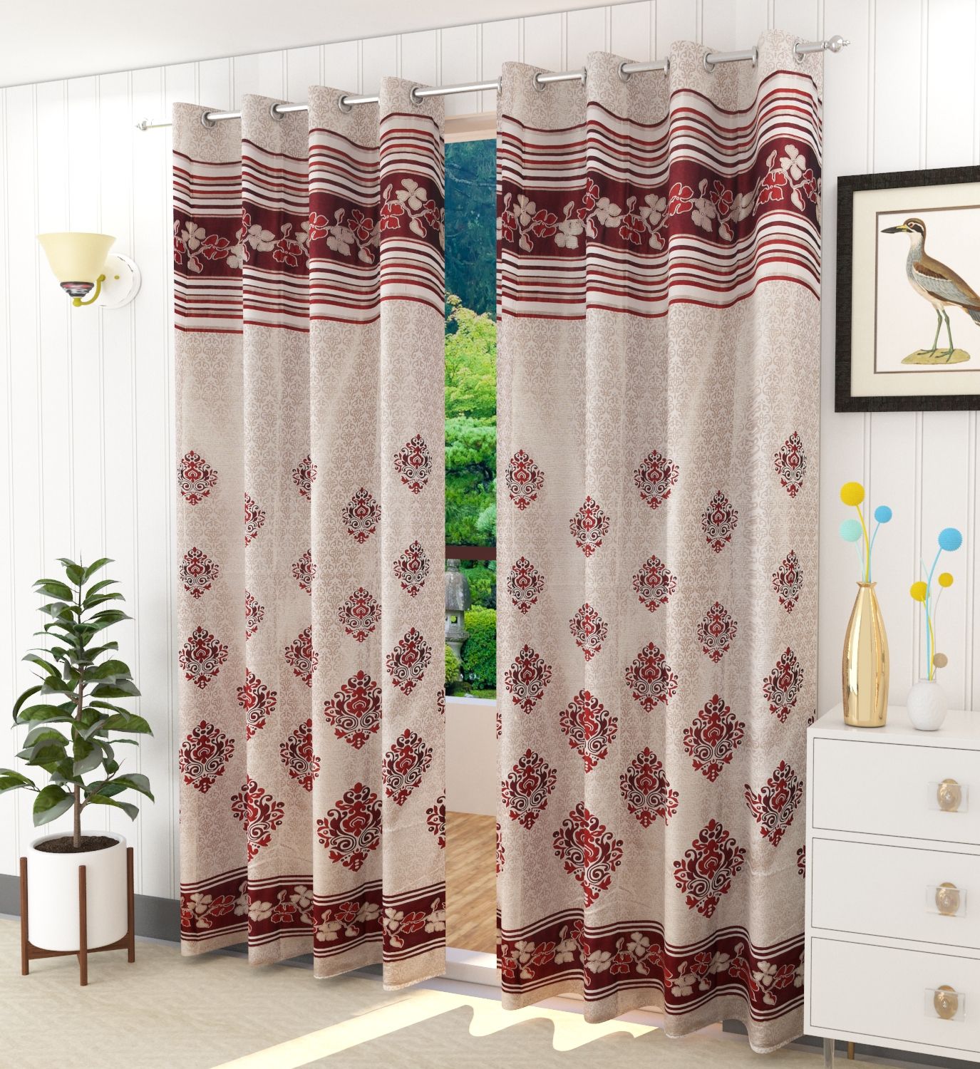     			FURNISHING HUT Floral Blackout Eyelet Curtain 5 ft ( Pack of 2 ) - Maroon