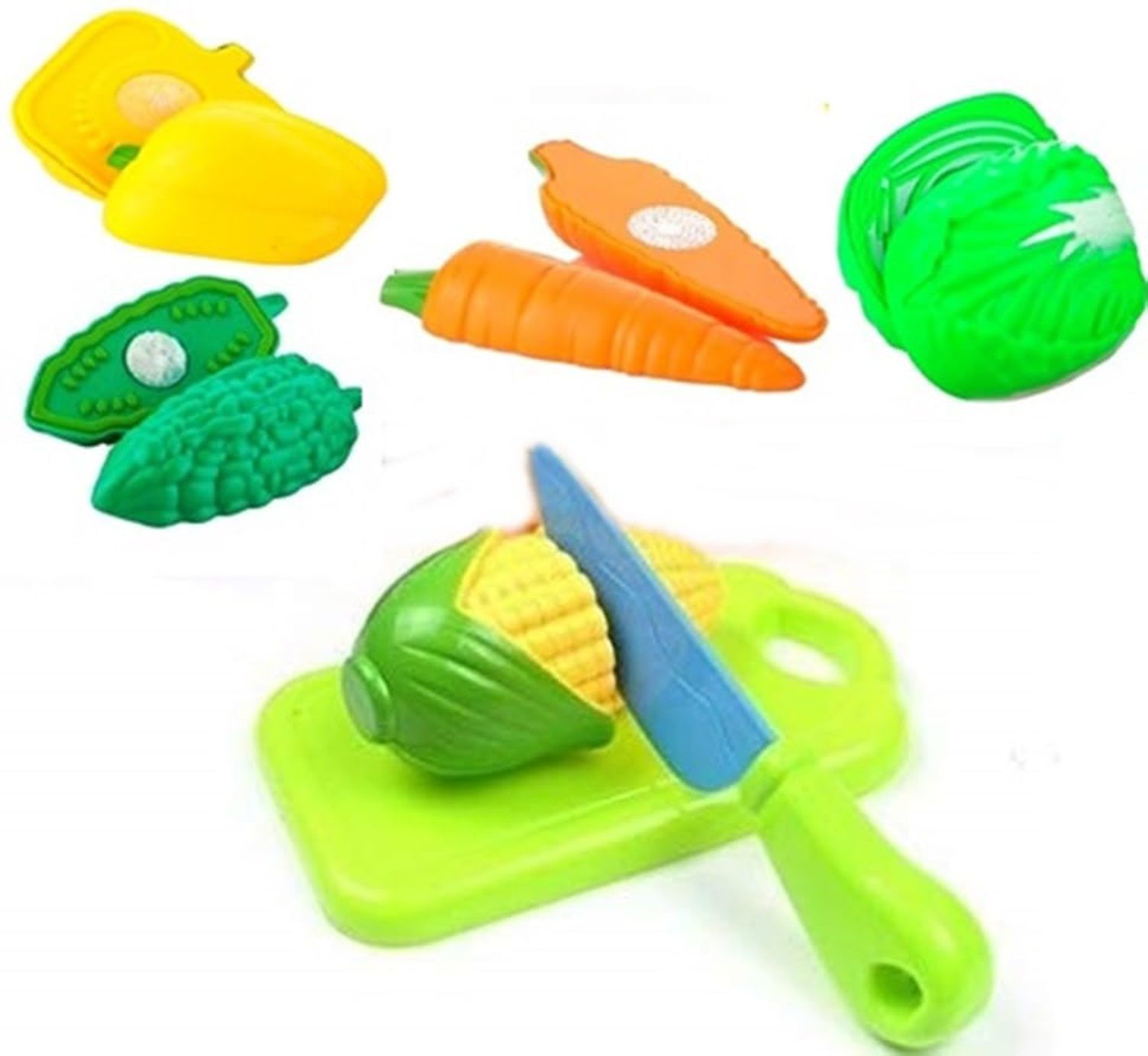     			Fratelli Play Food Realistic Vegetables Cut Set with Cutting Board & Knife Toy for Kids,Multicolor(5ps Vegetables,Chopping Board & Knife Toy)