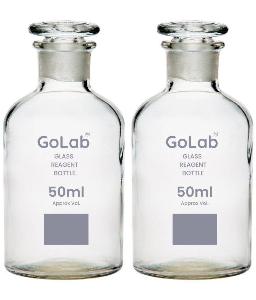     			GoLab Laboratory Premium Calibrated Borosilicate Glass Reagent Bottle with Solid glass  Stooper (50 ML) CAPACITY- (pack of2)