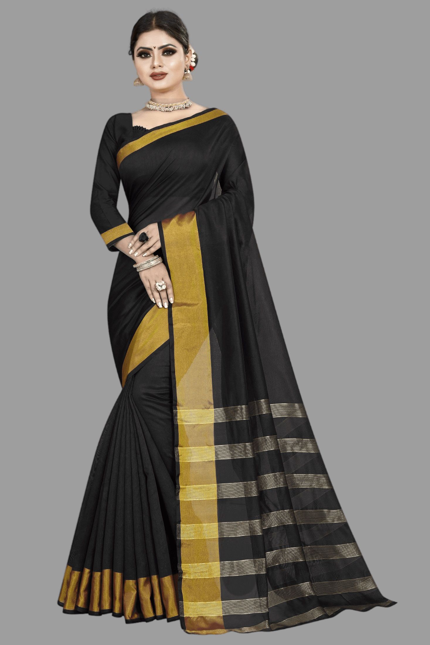     			JULEE - Black Cotton Saree With Blouse Piece ( Pack of 1 )
