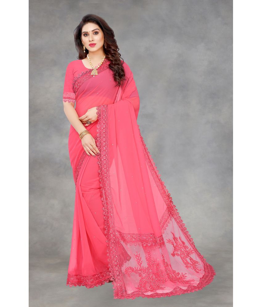     			JULEE - Pink Georgette Saree With Blouse Piece ( Pack of 1 )
