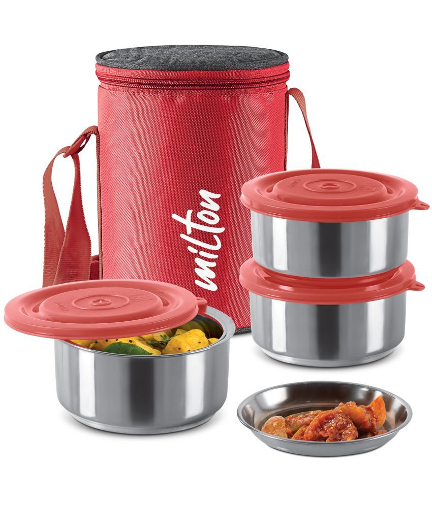     			Milton Ambition 3 Stainless Steel Tiffin, 3 Containers (300 ml Each with Jacket) Red