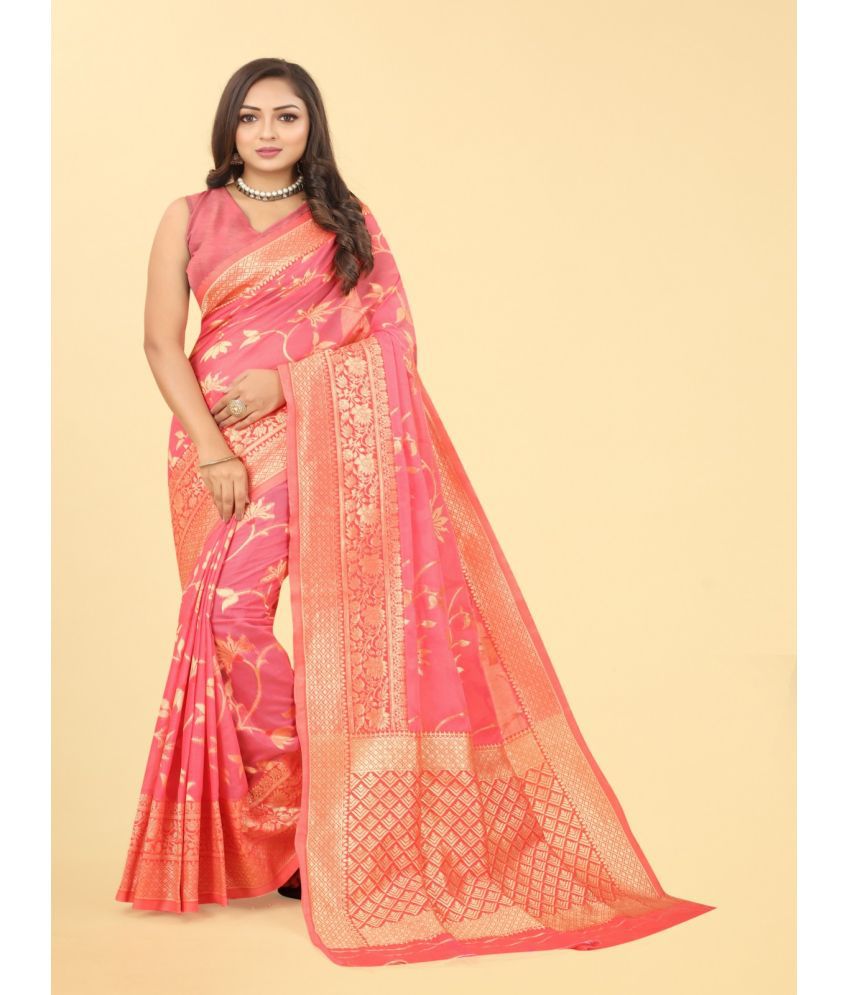    			NENCY FASHION - Pink Banarasi Silk Saree With Stitched Blouse ( Pack of 1 )