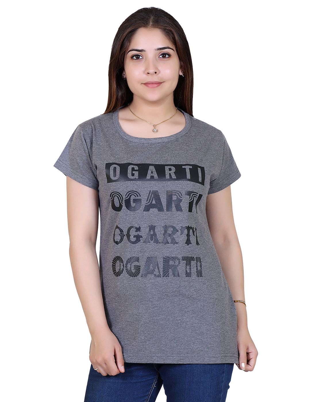     			Ogarti - Charcoal Cotton Blend Regular Fit Women's T-Shirt ( Pack of 1 )