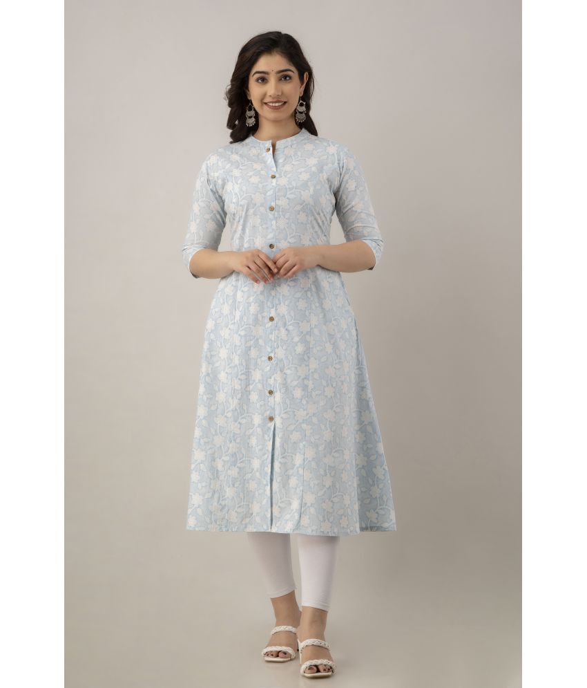     			SREEJAA - Blue Cotton Women's Front Slit Kurti ( Pack of 1 )