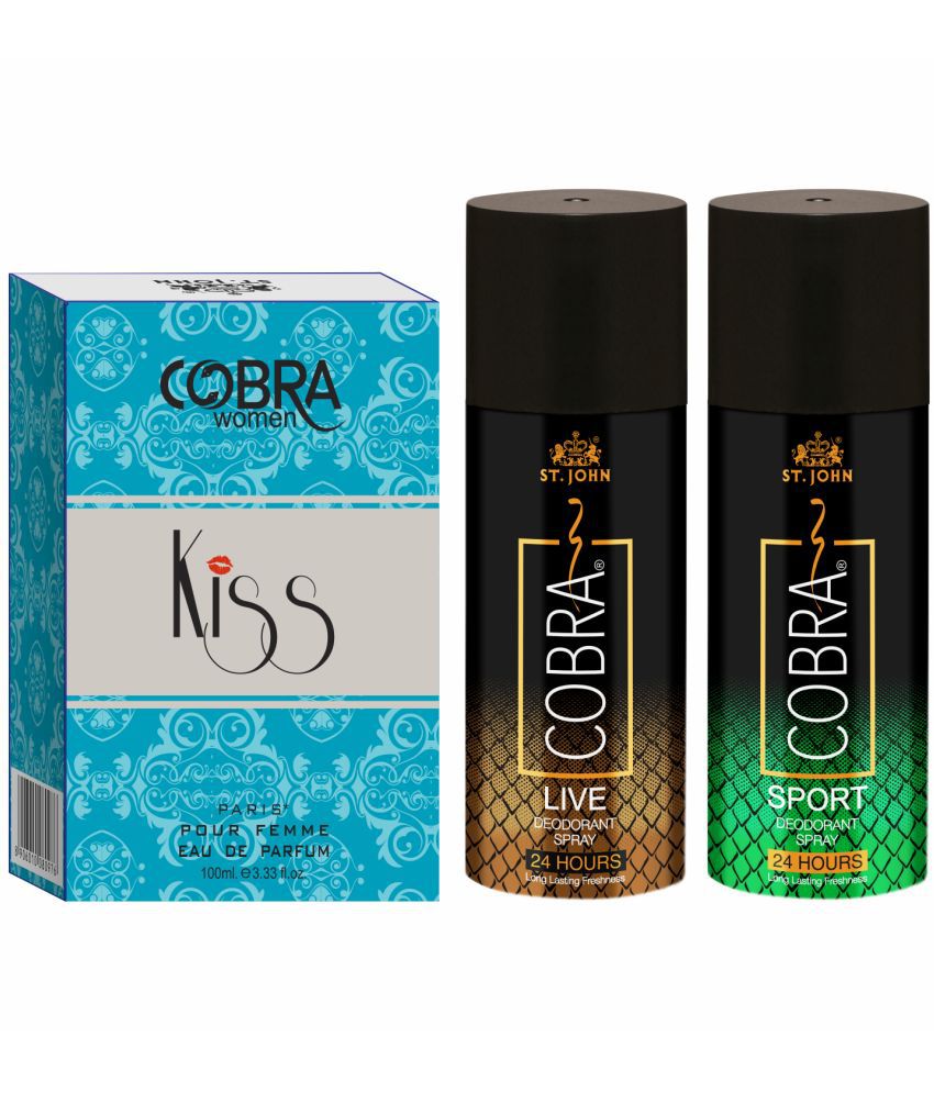    			St. John - Cobra Live,Sports 150ml & Kiss 100ml Deodorant Spray & Perfume for Unisex 400 ml ( Pack of 3 )