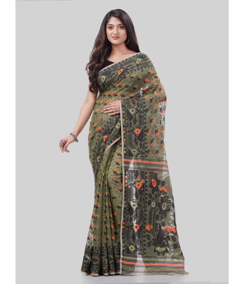     			Desh Bidesh - Green Cotton Saree Without Blouse Piece ( Pack of 1 )