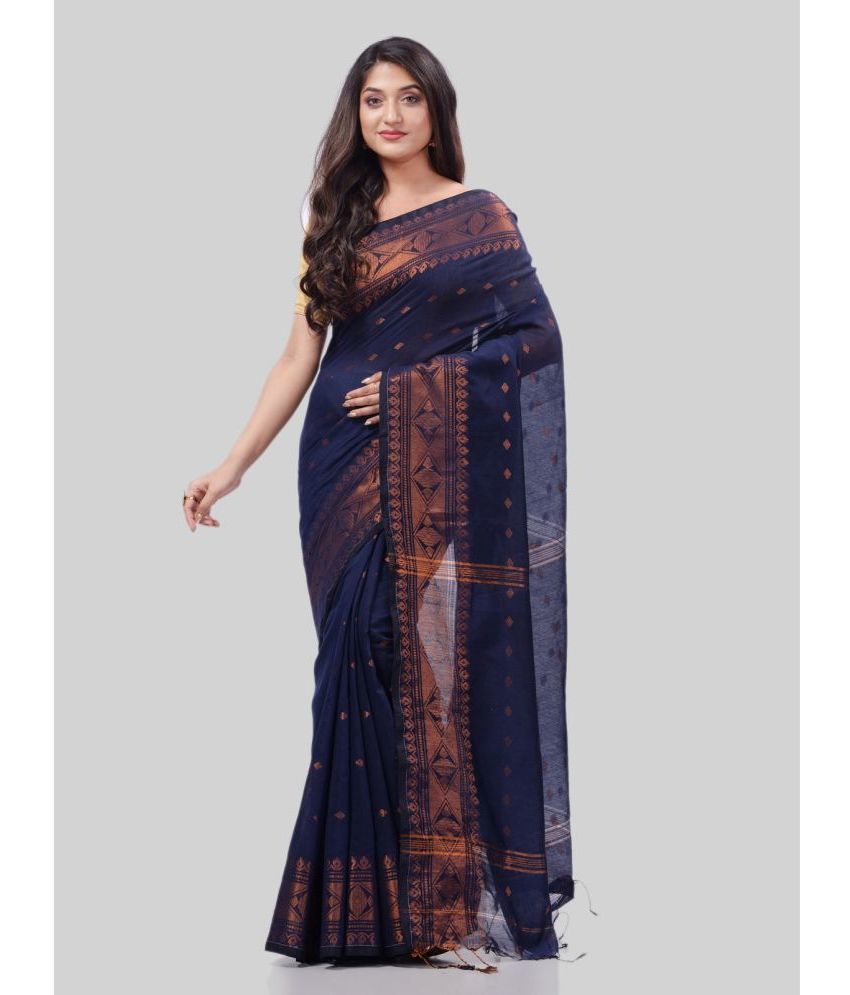     			Desh Bidesh - Navy Blue Cotton Silk Saree With Blouse Piece ( Pack of 1 )