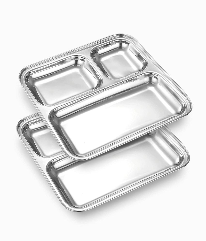     			Dynore 2 Pcs Stainless Steel Silver Partition Plate