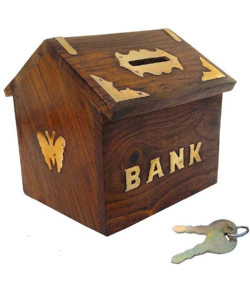     			7 Star Traders - Wood Brown Piggy Bank ( Pack of 1 )