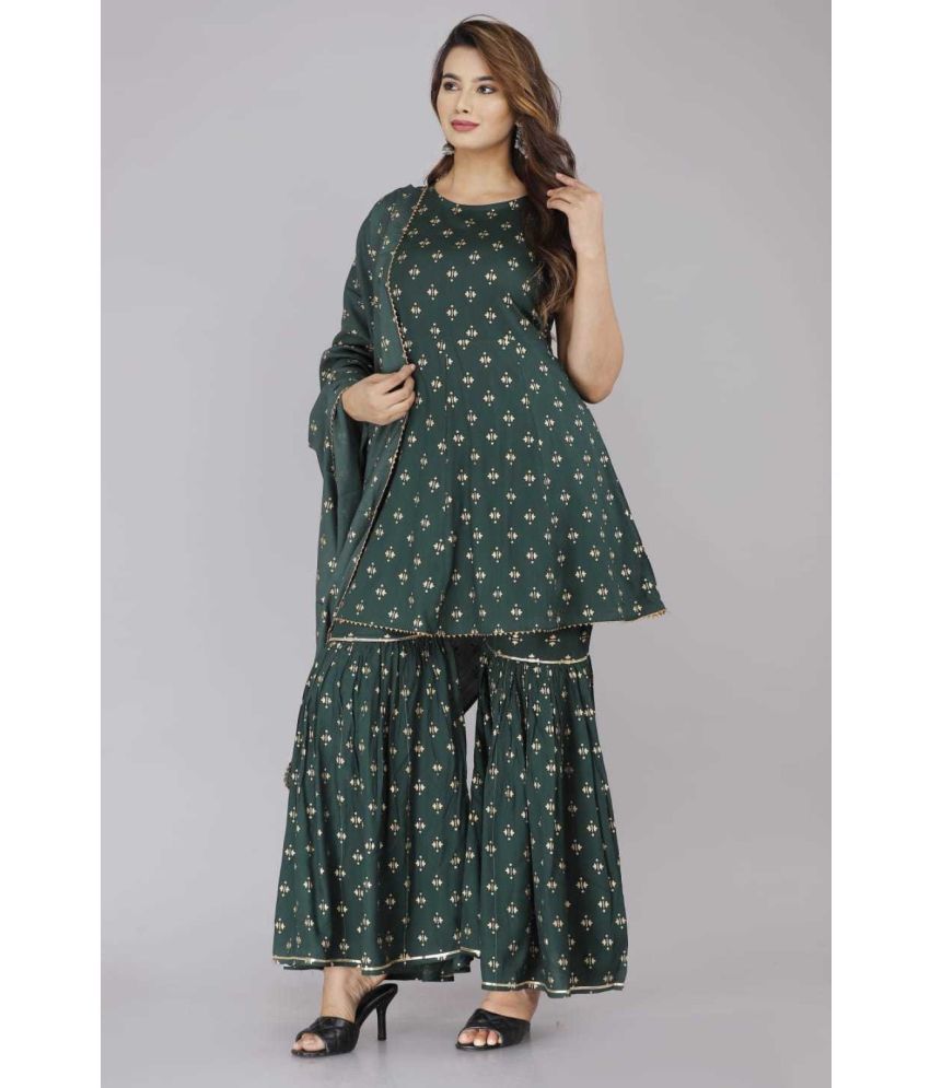     			ASHISH PRINT - Green Frock Style Rayon Women's Stitched Salwar Suit ( Pack of 1 )