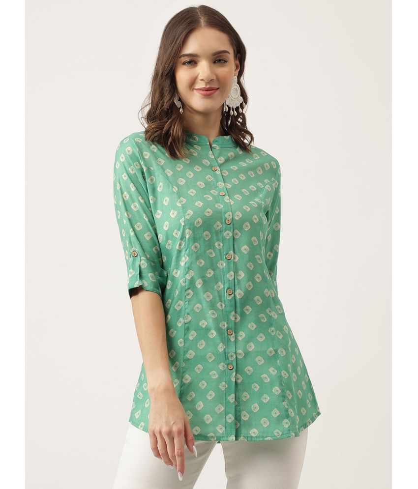     			Divena - Green Silk Women's Shirt Style Top ( Pack of 1 )