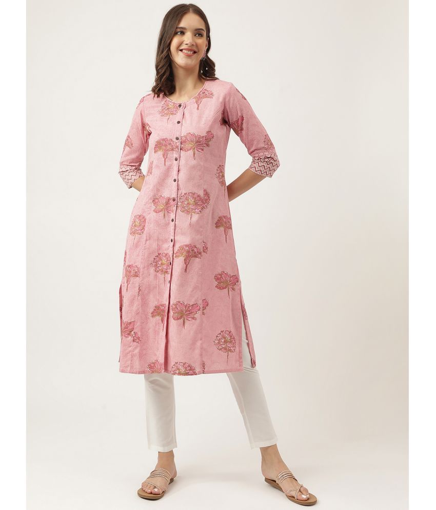     			Divena - Pink Cotton Women's Front Slit Kurti ( Pack of 1 )