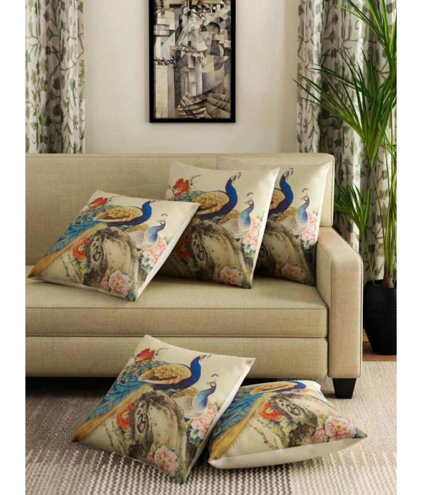     			Home Solution Set of 5 Jute Birds Square Cushion Cover (40X40)cm - Multi