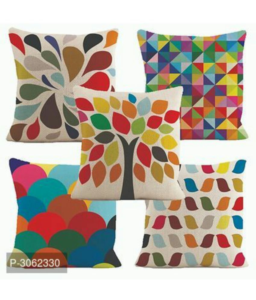     			Home Solution Set of 5 Jute Abstract Square Cushion Cover (40X40)cm - Multi