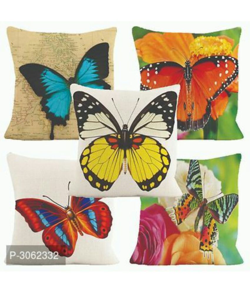     			Home Solution Set of 5 Jute Abstract Square Cushion Cover (40X40)cm - Multi
