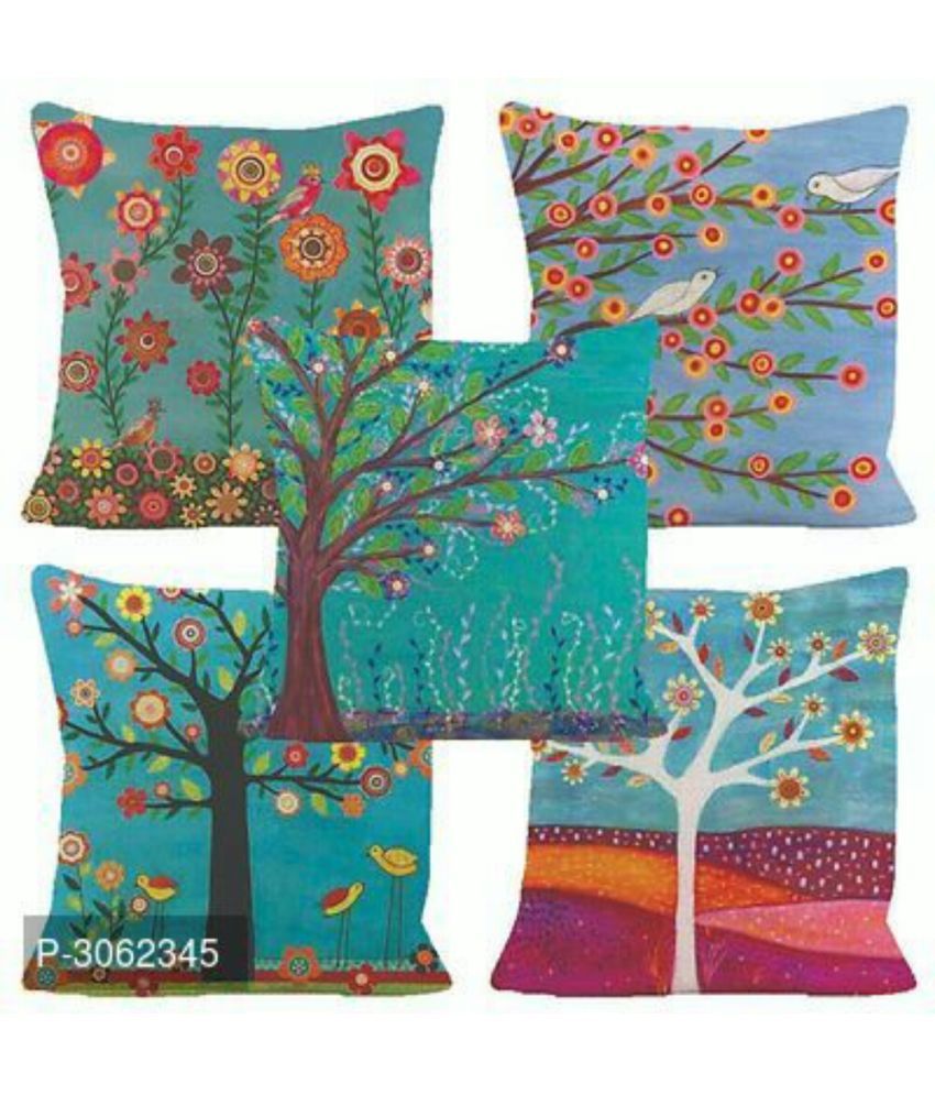     			Home Solution Set of 5 Jute Nature Square Cushion Cover (40X40)cm - Multi