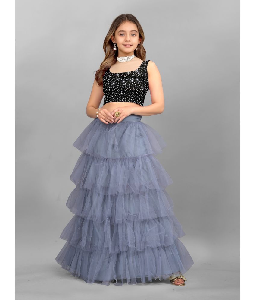     			JULEE Net Lehenga & Crop Top For Girls ( Pack of 1 , Grey )