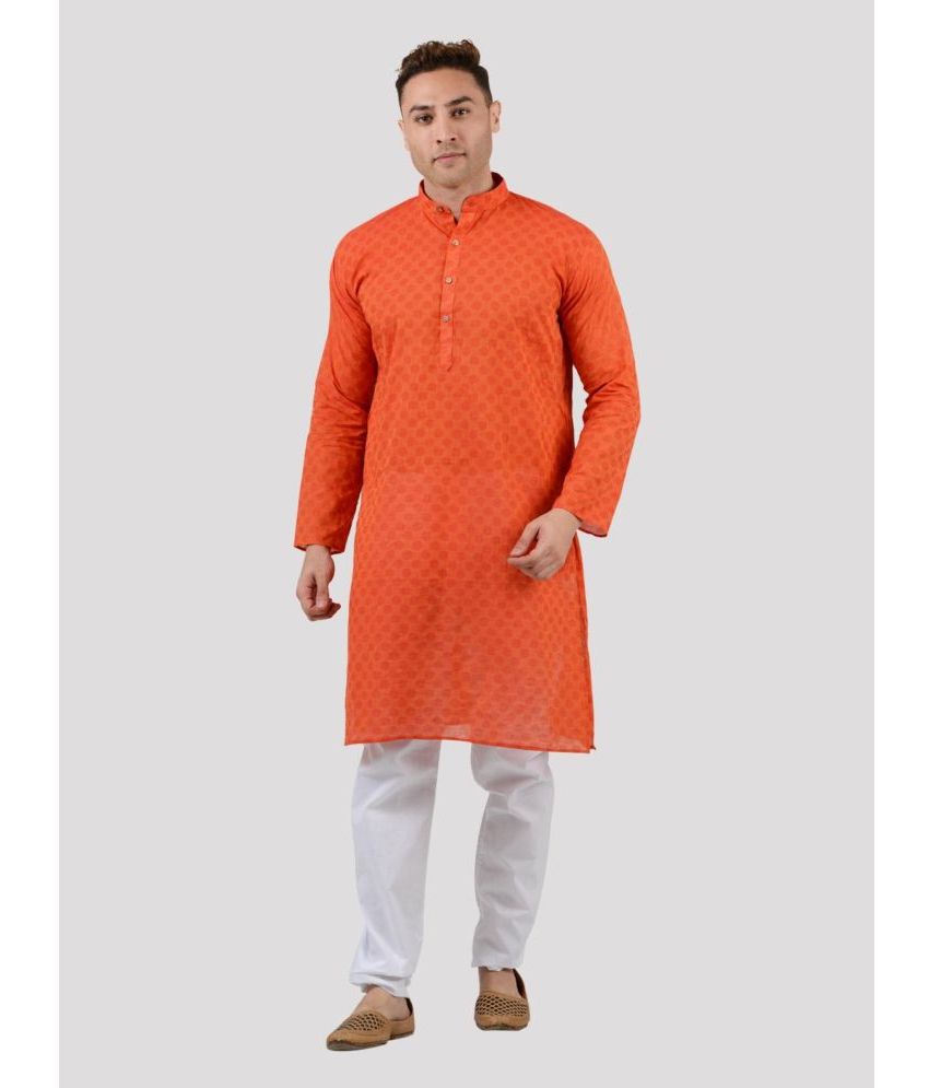     			Maharaja - Orange Cotton Blend Regular Fit Men's Kurta Pyjama Set ( Pack of 1 )