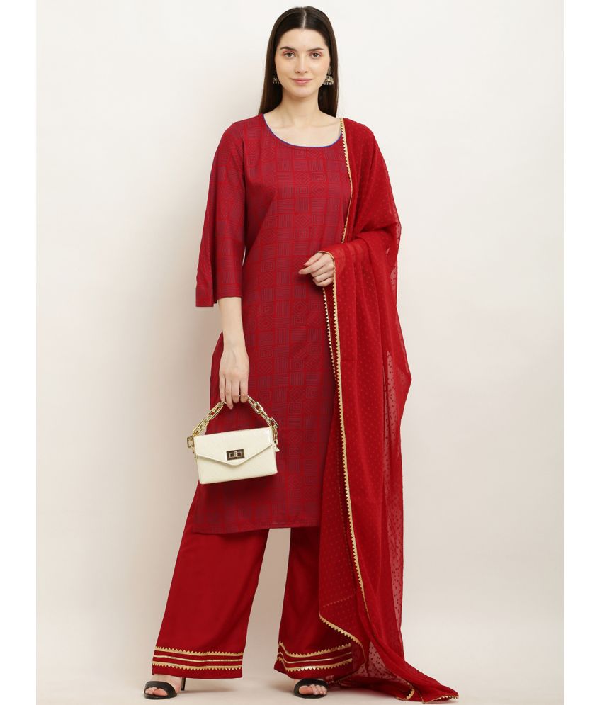     			Pret By Kefi - Maroon Straight Rayon Women's Stitched Salwar Suit ( Pack of 1 )