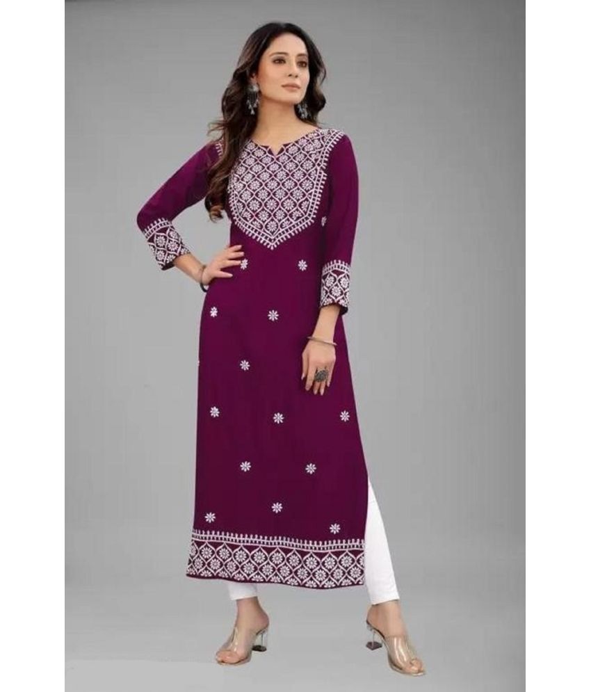     			QPEEZ - Purple Rayon Women's Straight Kurti ( Pack of 1 )