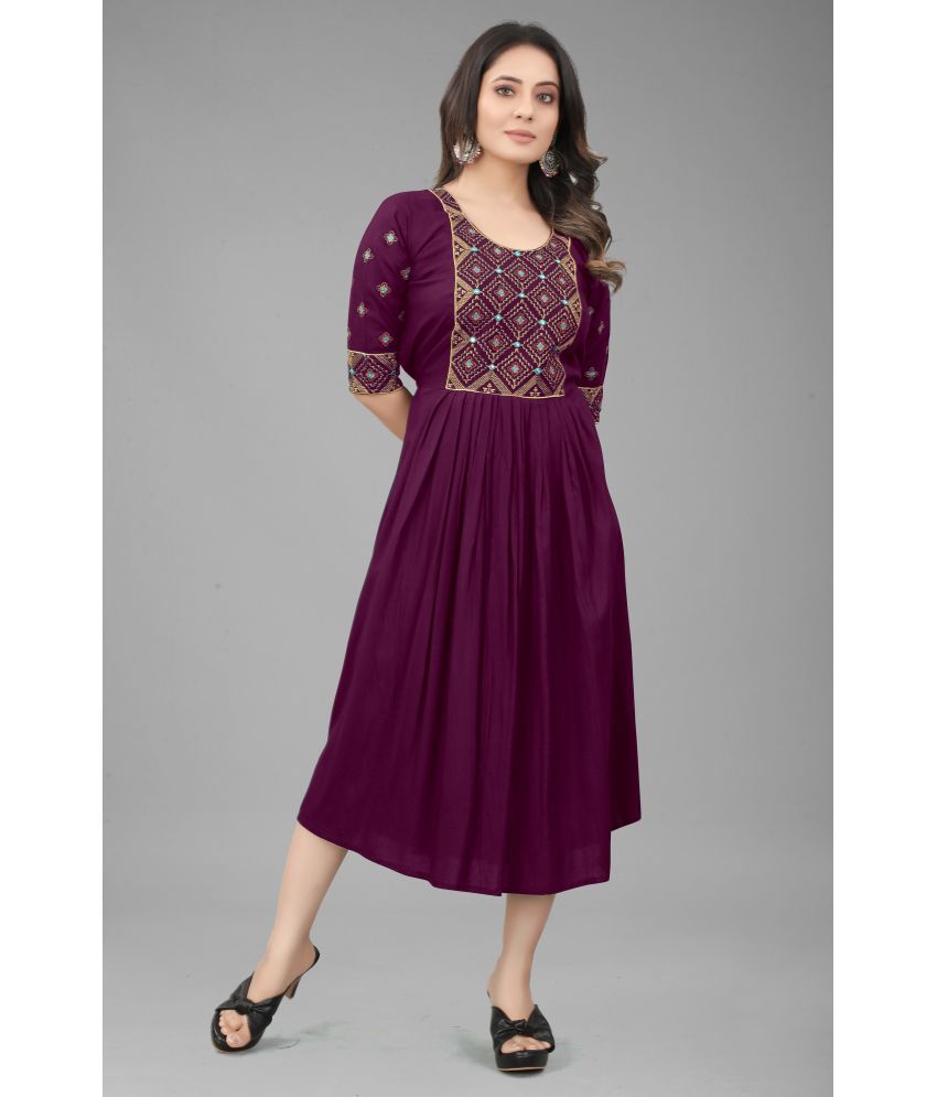     			QPEEZ - Purple Rayon Women's Flared Kurti ( Pack of 1 )