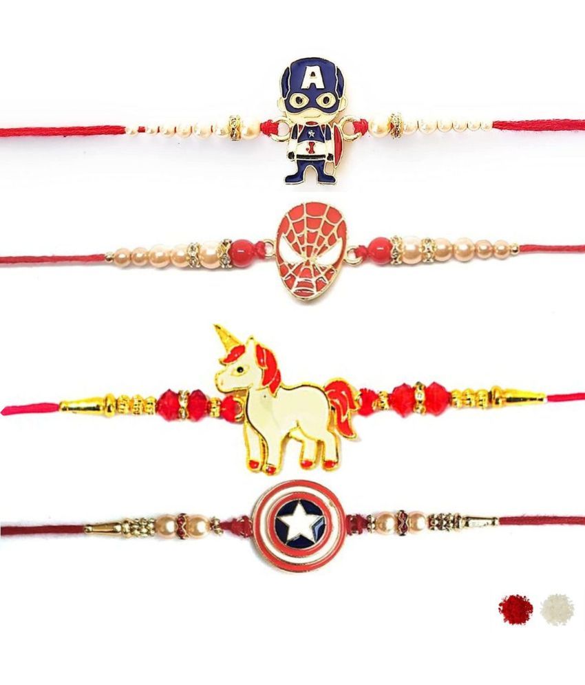     			THRIFTKART Kid's Rakhi Multicolour 2 Super Hero 1 Shield 1 UNICORN RAKHI COMBO