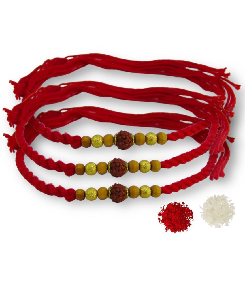     			THRIFTKART Rakhi Set Red Rudraksh Dora Moli Rakhi Pack of 3