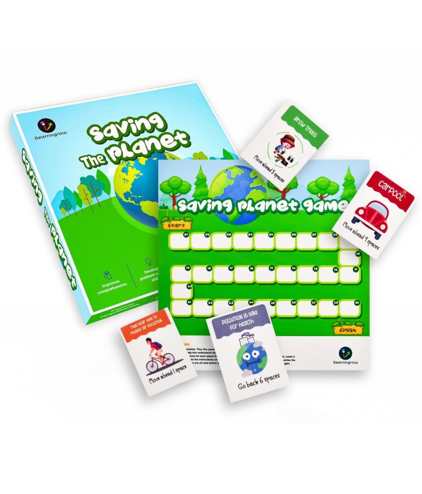     			ilearnngrow Saving The Planet Board Card Game (Size:10x10x1) MDF Board Game for 3 to 10 Years Unisex Kids - Green