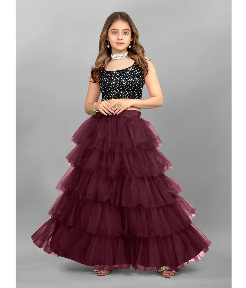 Aarika Wine Silk Girls Lehenga Choli Set ( Pack of 1 ) - Buy Aarika Wine  Silk Girls Lehenga Choli Set ( Pack of 1 ) Online at Low Price - Snapdeal